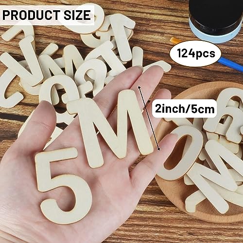 Cliths 124 Pcs Wooden Letters for Crafts Unfinished Capital Alphabet Letters and Numbers Focal20 Small Letters for DIY Painting Arts Home Decorations Kids Spelling Learning 2 Inch - Image 2