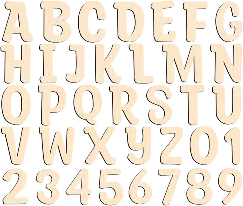 Cliths 124 Pcs Wooden Letters for Crafts Unfinished Capital Alphabet Letters and Numbers Focal20 Small Letters for DIY Painting Arts Home Decorations Kids Spelling Learning 2 Inch - Image 1