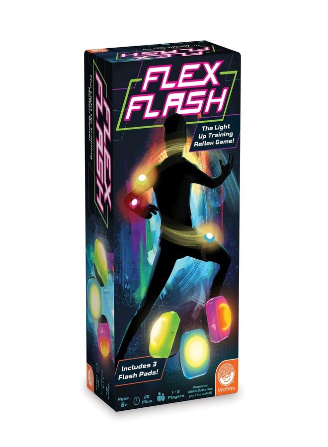 مايندوير لعبة MindWare Flex Flash لتدريب ردود الفعل للأطفال والكبار - لعبة سريعة الإيقاع لتنمية سرعة رد الفعل مع وسادات مضيئة قابلة للارتداء، من 1 إلى 3 لاعبين، للأعمار من 6 سنوات فما فوق - Image 1