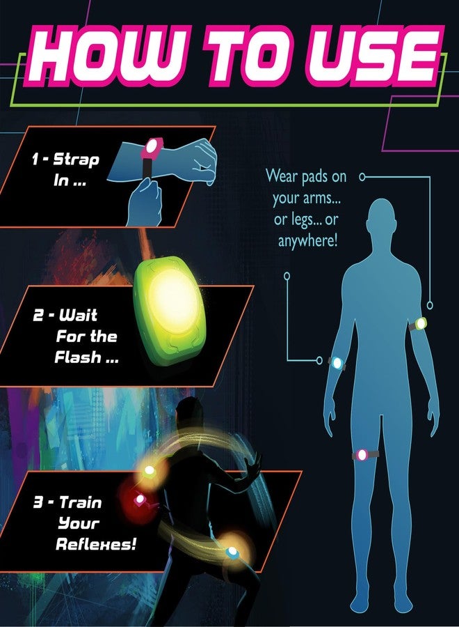 مايندوير لعبة MindWare Flex Flash لتدريب ردود الفعل للأطفال والكبار - لعبة سريعة الإيقاع لتنمية سرعة رد الفعل مع وسادات مضيئة قابلة للارتداء، من 1 إلى 3 لاعبين، للأعمار من 6 سنوات فما فوق - Image 4