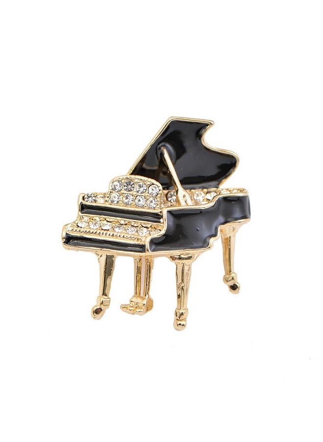 chelseachicNYC - Tiny Jewel Crystal Shimmering Grand Piano Brooch Pin Gold - Image 1