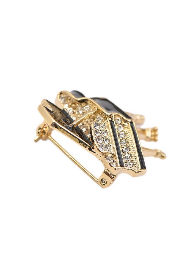 chelseachicNYC - Tiny Jewel Crystal Shimmering Grand Piano Brooch Pin Gold - Image 1