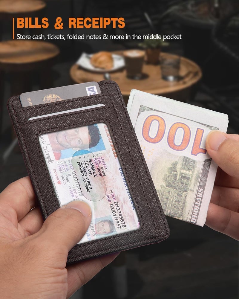 RUNBOX Slim ID Cases Minimalist Front Pocket RFID Blocking Leather Wallets for Men and Women Card Holder Wallets Gifts for men - Image 5