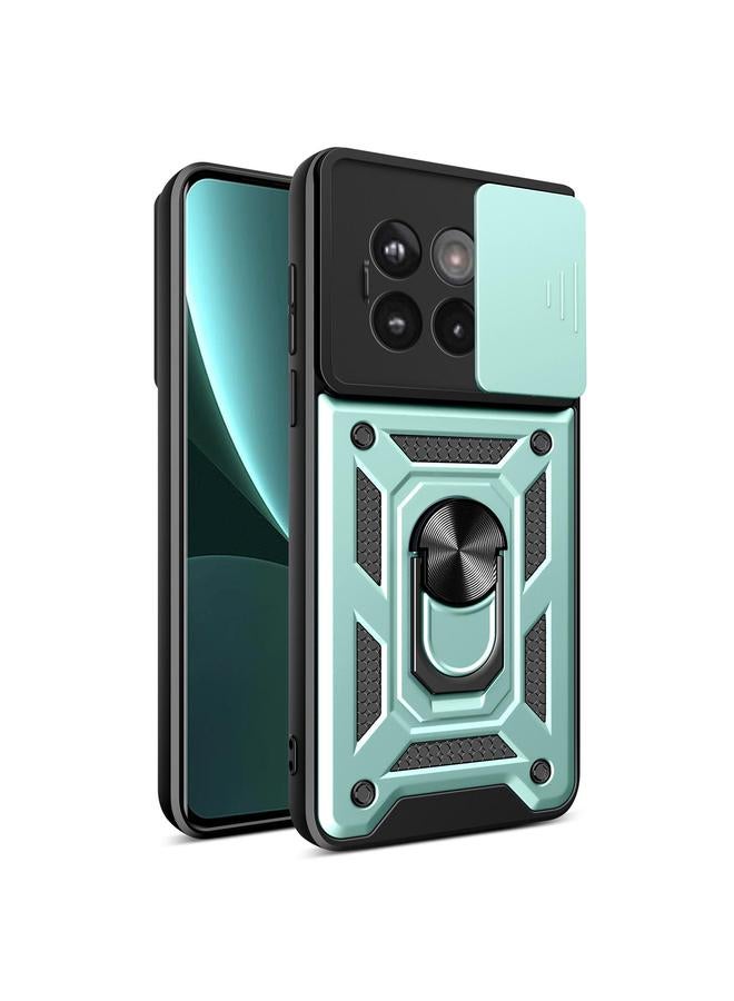 Zaboon For OnePlus 13R / Ace 5 / Ace 5 Pro 5G Sliding Camera Cover Design TPU Hybrid PC Phone Case(Mint Green) 