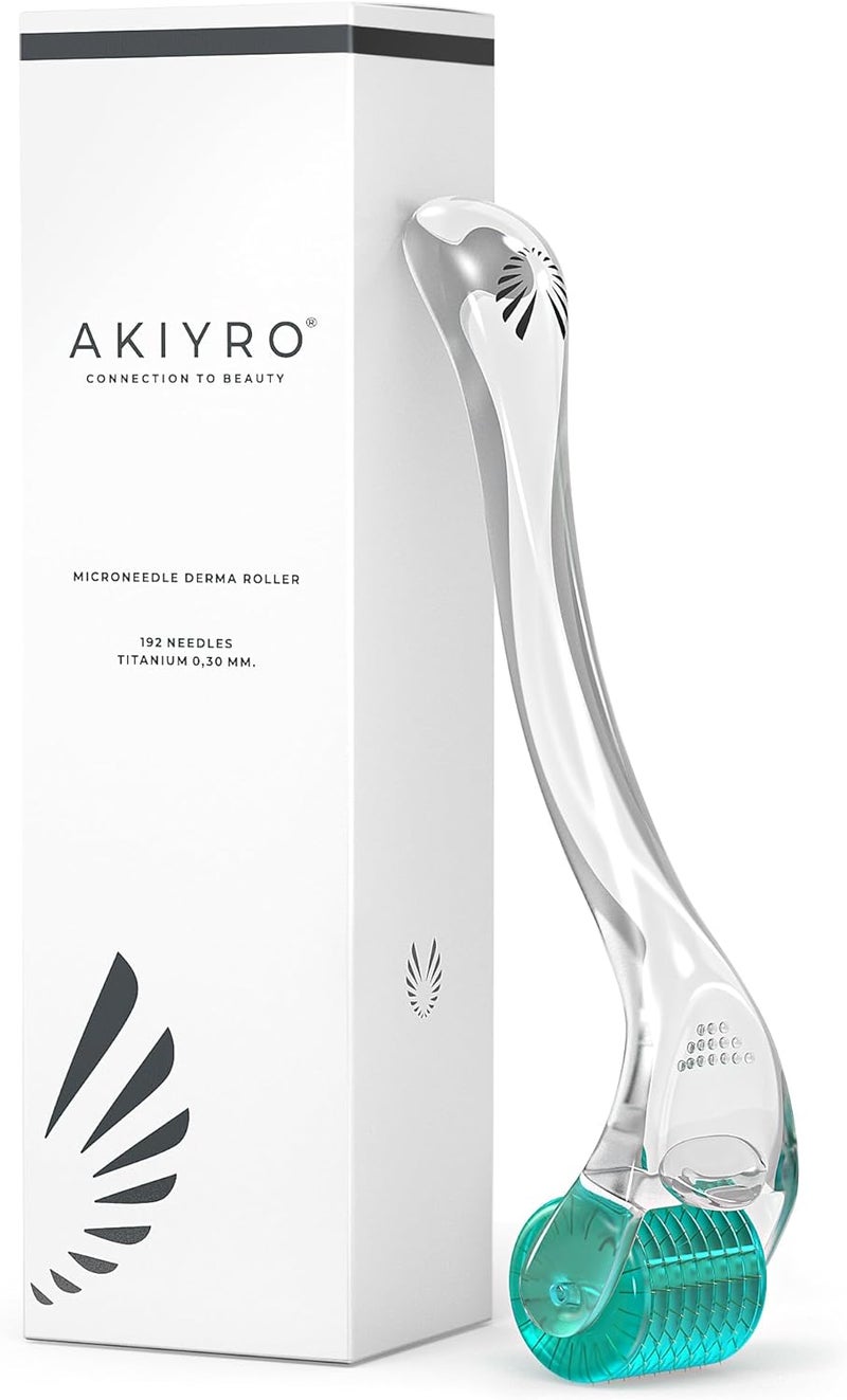 AKIYRO Derma Roller 0.30mm - Microneedle Roller with Storage Case - 192 Micro Needling Dermal Tool for Face, Beard, Scalp & Body - At Home Microneedling Skin Care Device for Women & Men (Green) - Image 1