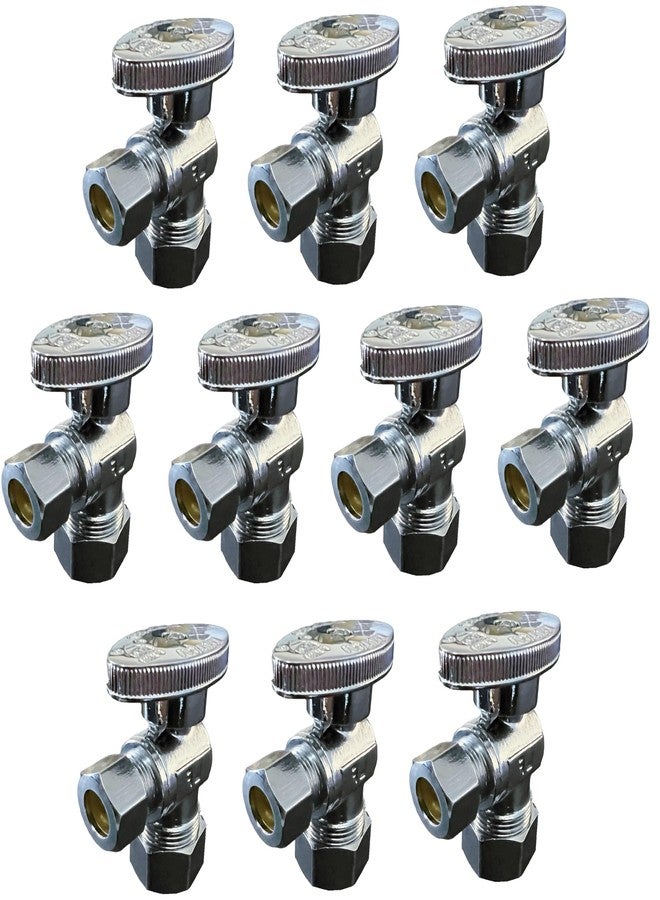 EZ-FLUID صمام إيقاف بزاوية ضغط مقاس 1/2 بوصة (5/8 بوصة قطر خارجي) من EZ-Fluid (عبوة من 10 قطع) × 3/8 بوصة قطر خارجي، مصنوع من الكروم والنحاس، صمام إيقاف المياه بربع دورة لتركيبات السباكة النحاسية والحمامات والمطابخ وأحواض الغسيل LF - Image 1