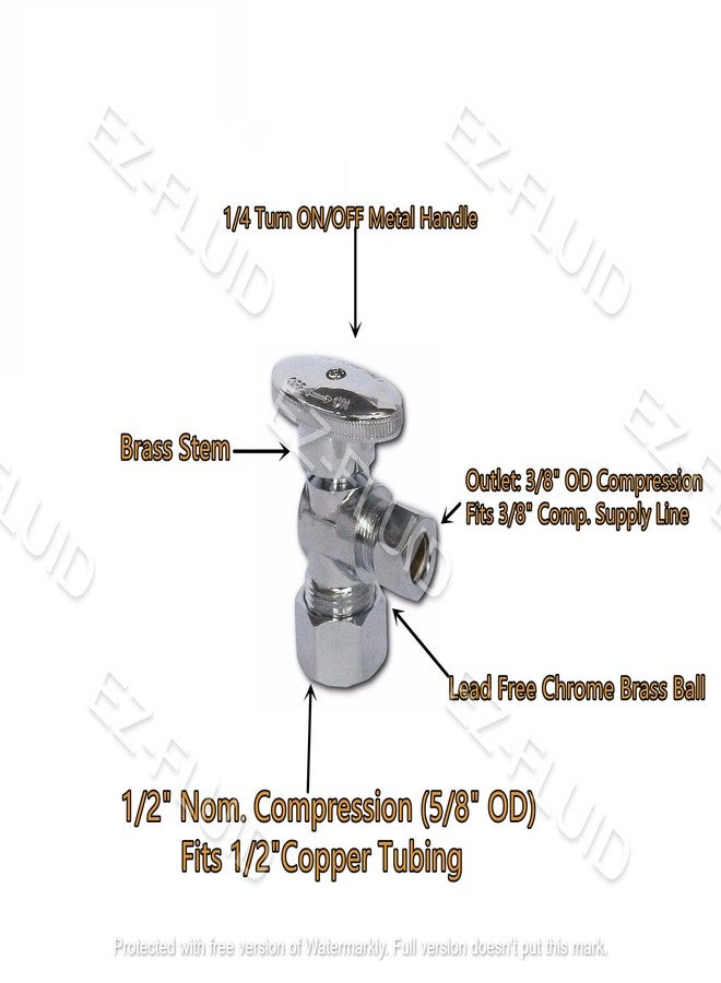 EZ-FLUID صمام إيقاف بزاوية ضغط مقاس 1/2 بوصة (5/8 بوصة قطر خارجي) من EZ-Fluid (عبوة من 10 قطع) × 3/8 بوصة قطر خارجي، مصنوع من الكروم والنحاس، صمام إيقاف المياه بربع دورة لتركيبات السباكة النحاسية والحمامات والمطابخ وأحواض الغسيل LF - Image 2