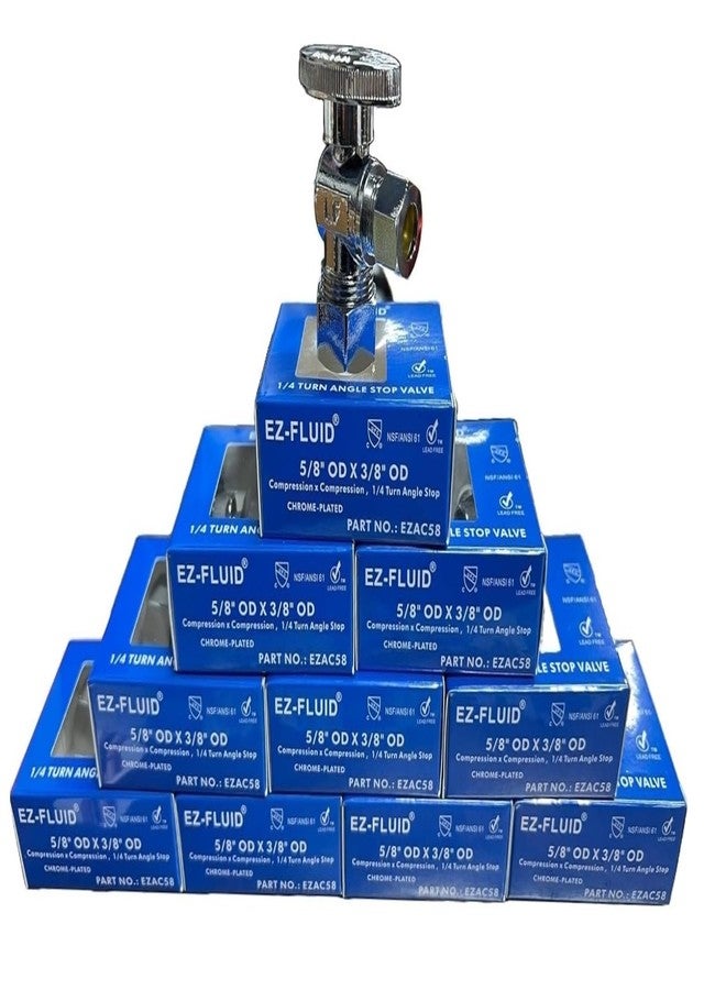 EZ-FLUID صمام إيقاف بزاوية ضغط مقاس 1/2 بوصة (5/8 بوصة قطر خارجي) من EZ-Fluid (عبوة من 10 قطع) × 3/8 بوصة قطر خارجي، مصنوع من الكروم والنحاس، صمام إيقاف المياه بربع دورة لتركيبات السباكة النحاسية والحمامات والمطابخ وأحواض الغسيل LF - Image 3