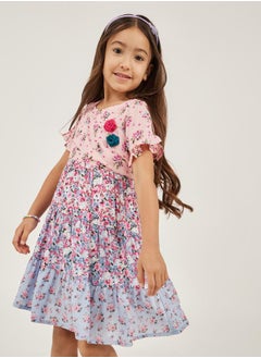 Styli Floral Print Ruffled Trim Tiered Dress  - Image 2