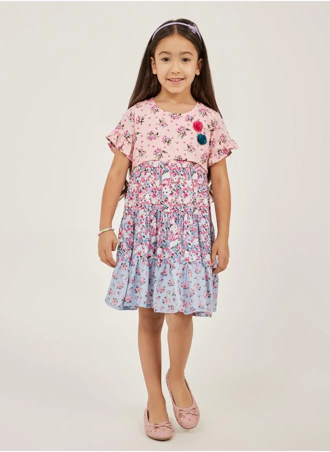 ستايلي Floral Print Ruffled Trim Tiered Dress