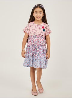 Styli Floral Print Ruffled Trim Tiered Dress  - Image 1