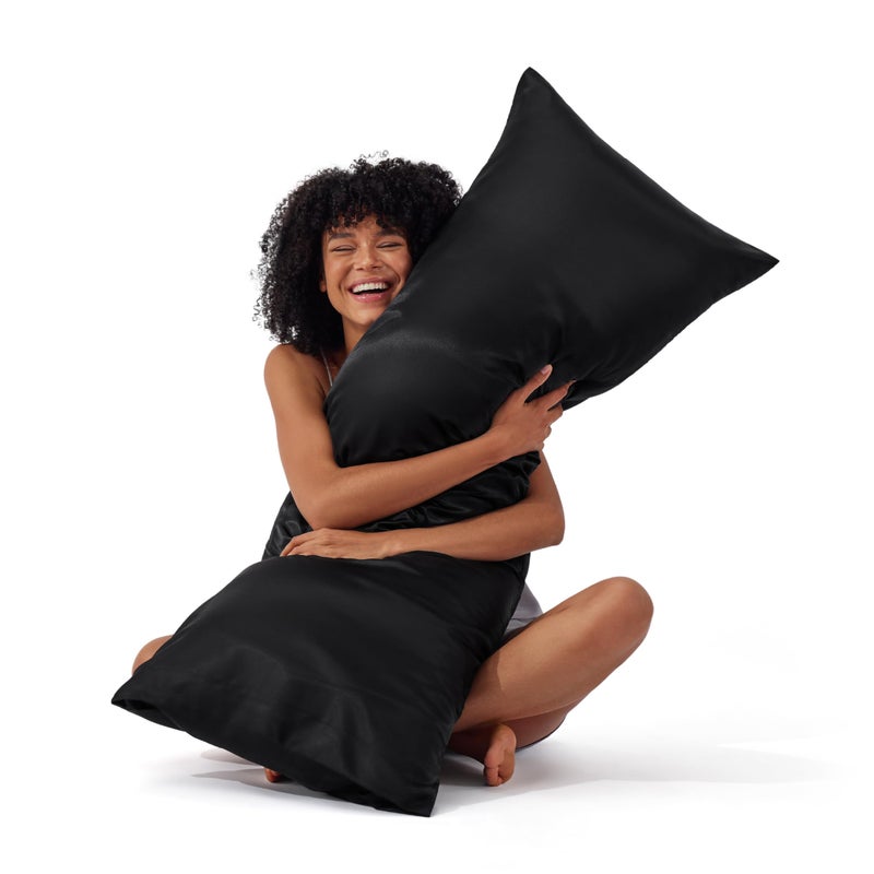 Bedsure Body Pillow Pillowcase - Cooling and Silky Long Body Pillow Covers with Envelope Closure, Satin Similar to Silk Pillowcase for Hair and Skin,Black,20x54 Inches - Image 1