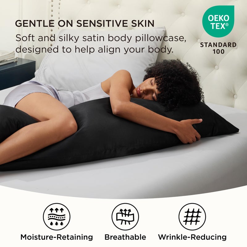 Bedsure Body Pillow Pillowcase - Cooling and Silky Long Body Pillow Covers with Envelope Closure, Satin Similar to Silk Pillowcase for Hair and Skin,Black,20x54 Inches - Image 3