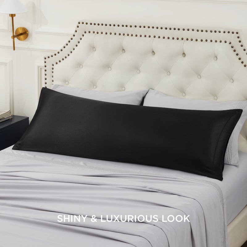 Bedsure Body Pillow Pillowcase - Cooling and Silky Long Body Pillow Covers with Envelope Closure, Satin Similar to Silk Pillowcase for Hair and Skin,Black,20x54 Inches - Image 5