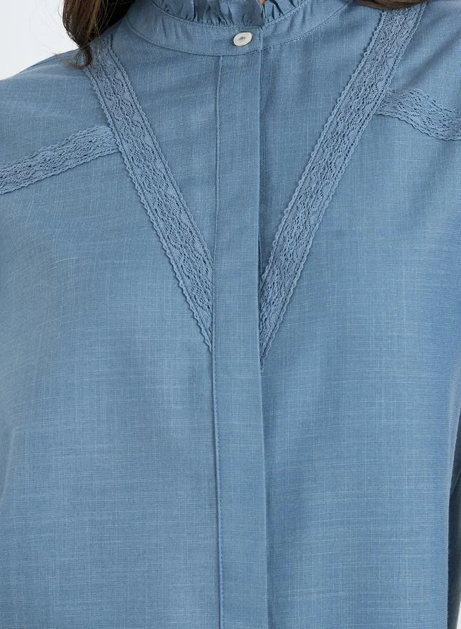 Styli Women Blue Lace Detail Blouse