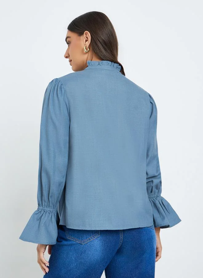 Styli Women Blue Lace Detail Blouse