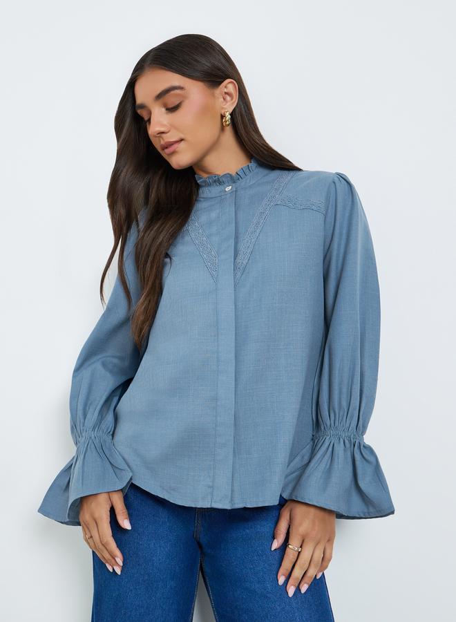 Styli Women Blue Lace Detail Blouse - Image 1