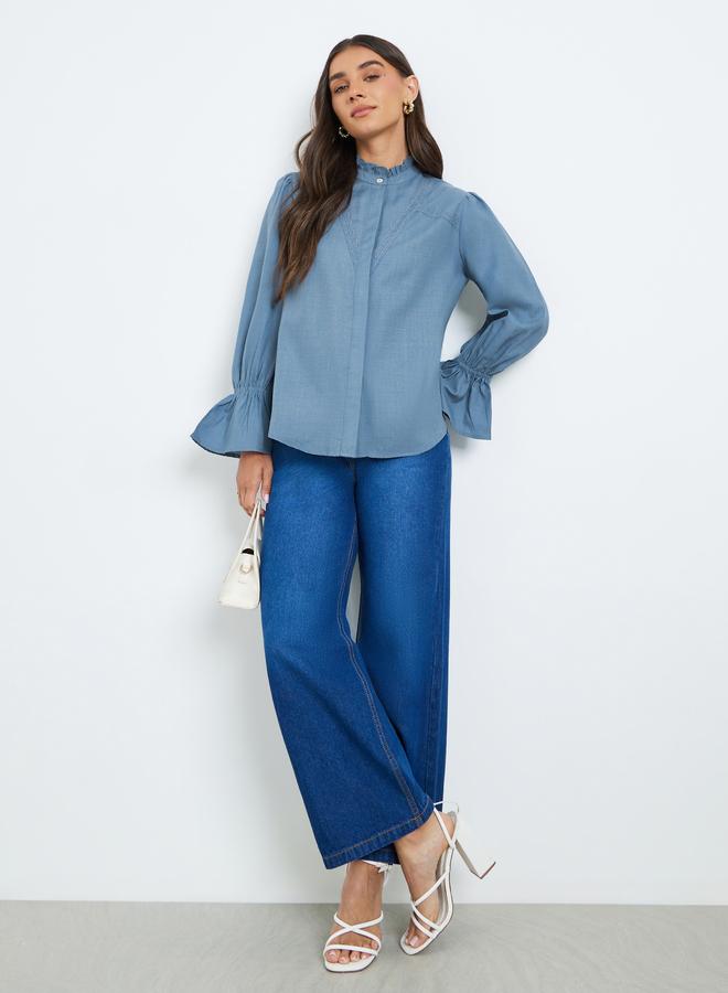 Styli Women Blue Lace Detail Blouse - Image 2