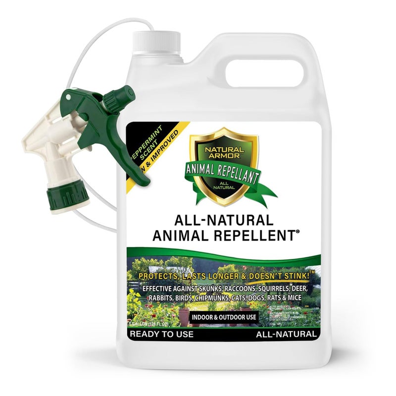 Natural Armor Animal & Rodent Repellent Spray. Repels Skunks, Raccoons, Rats, Mice, Deer Rodents & Critters. Repeller & Deterrent in Powerful Peppermint Formula â€“ 128 Fl Oz Gallon Ready to Use - Image 1