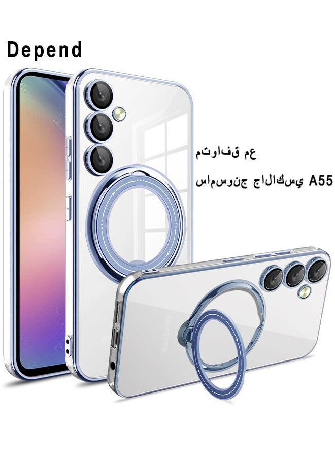 Depend Magnetic Phone Ring Holder Shockproof Protective Case Cover For Samsung Galaxy A55 Blue/Clear  - Image 1