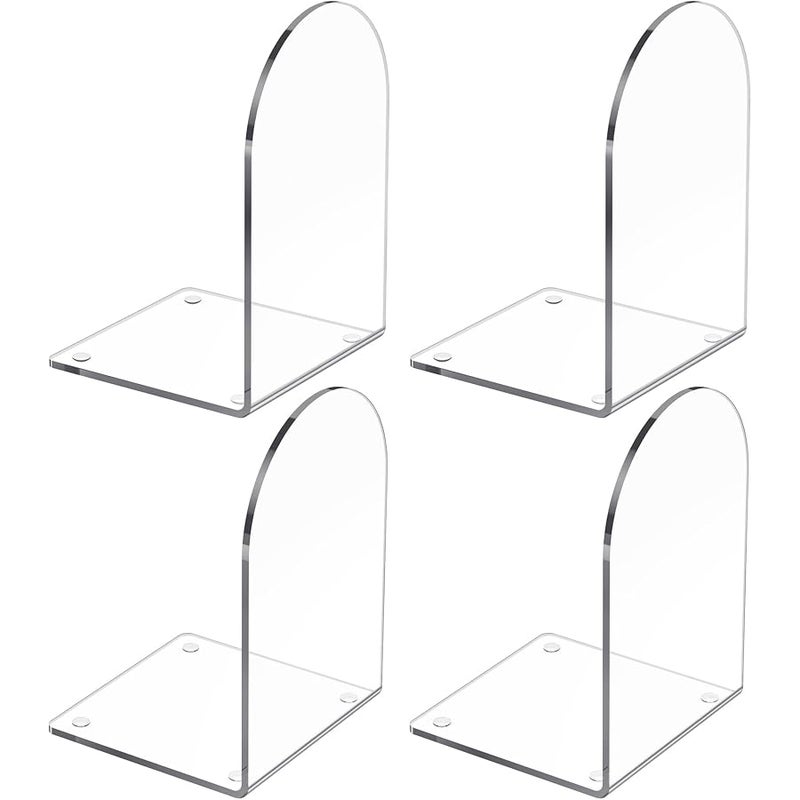سونيربلاي 4 Pcs Acrylic Bookends, Clear Book Ends for Heavy Books, Bookend Holders for Shelves, Arch Book Stopper to Hold Books, Decorative Bookends for School, Library, Home, Office - Image 1