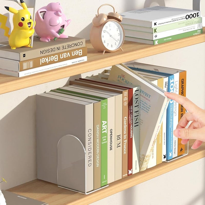 سونيربلاي 4 Pcs Acrylic Bookends, Clear Book Ends for Heavy Books, Bookend Holders for Shelves, Arch Book Stopper to Hold Books, Decorative Bookends for School, Library, Home, Office - Image 5