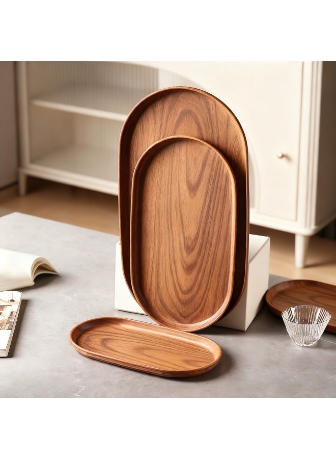 SILADEFU 3pcs Large Tray Set, Snack Plate, Tea Cup Plate, Faux Wood Grain and Modern Style Design, High-Quality Material, Stackable, Reusable Plastic Trays, Easy to Clean, Dishwasher Safe, Suitable for Breakfast, Coffee, Bathroom, Bedroom, Garden - Image 1