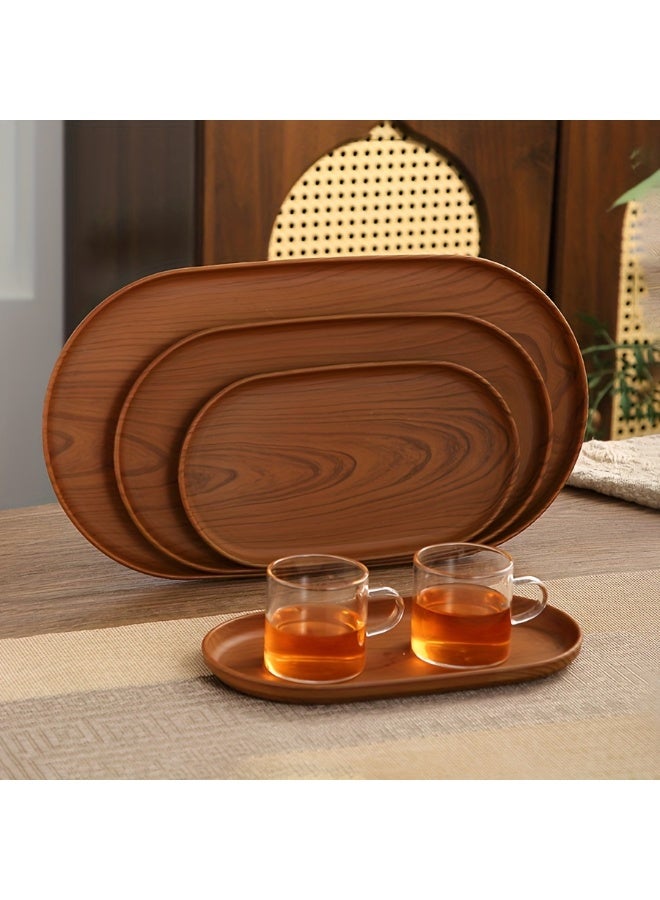 SILADEFU 3pcs Large Tray Set, Snack Plate, Tea Cup Plate, Faux Wood Grain and Modern Style Design, High-Quality Material, Stackable, Reusable Plastic Trays, Easy to Clean, Dishwasher Safe, Suitable for Breakfast, Coffee, Bathroom, Bedroom, Garden - Image 2