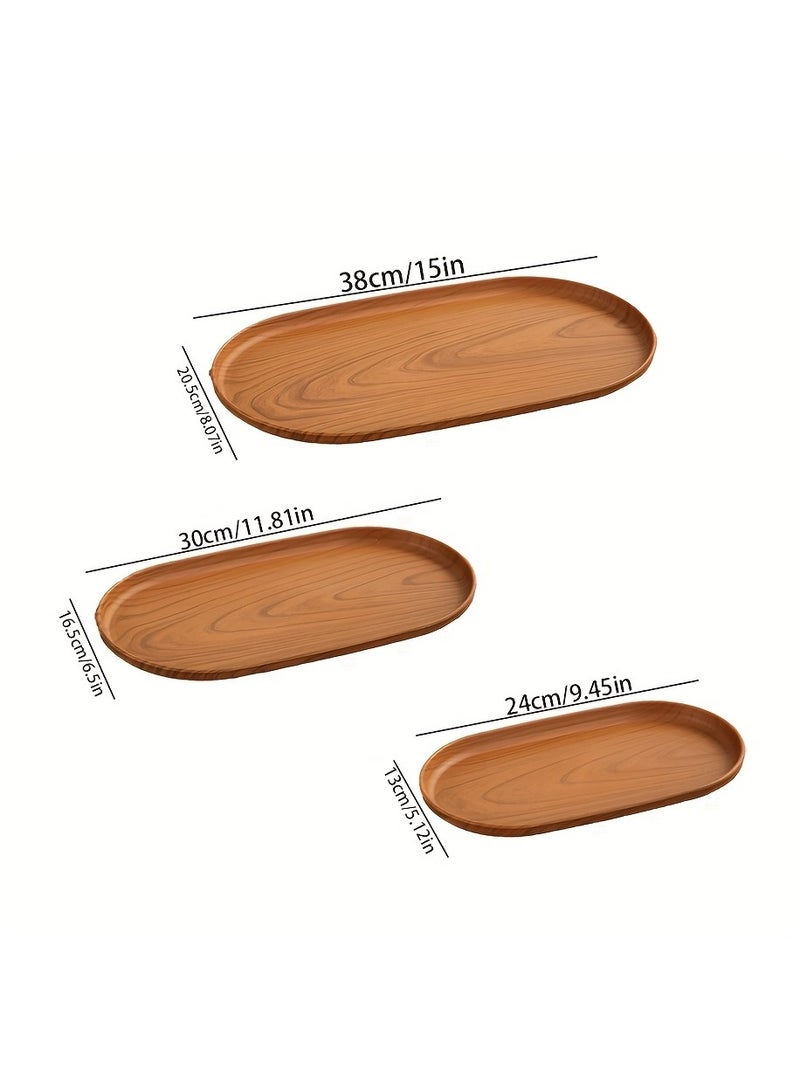 SILADEFU 3pcs Large Tray Set, Snack Plate, Tea Cup Plate, Faux Wood Grain and Modern Style Design, High-Quality Material, Stackable, Reusable Plastic Trays, Easy to Clean, Dishwasher Safe, Suitable for Breakfast, Coffee, Bathroom, Bedroom, Garden - Image 3