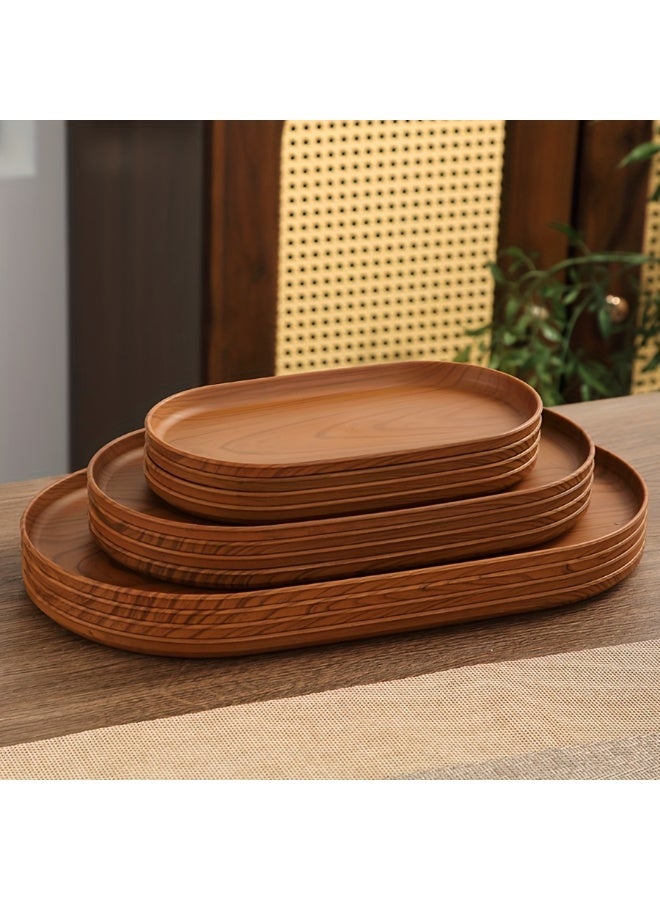 SILADEFU 3pcs Large Tray Set, Snack Plate, Tea Cup Plate, Faux Wood Grain and Modern Style Design, High-Quality Material, Stackable, Reusable Plastic Trays, Easy to Clean, Dishwasher Safe, Suitable for Breakfast, Coffee, Bathroom, Bedroom, Garden - Image 4