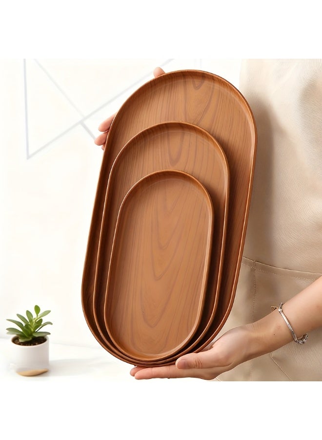 SILADEFU 3pcs Large Tray Set, Snack Plate, Tea Cup Plate, Faux Wood Grain and Modern Style Design, High-Quality Material, Stackable, Reusable Plastic Trays, Easy to Clean, Dishwasher Safe, Suitable for Breakfast, Coffee, Bathroom, Bedroom, Garden - Image 5
