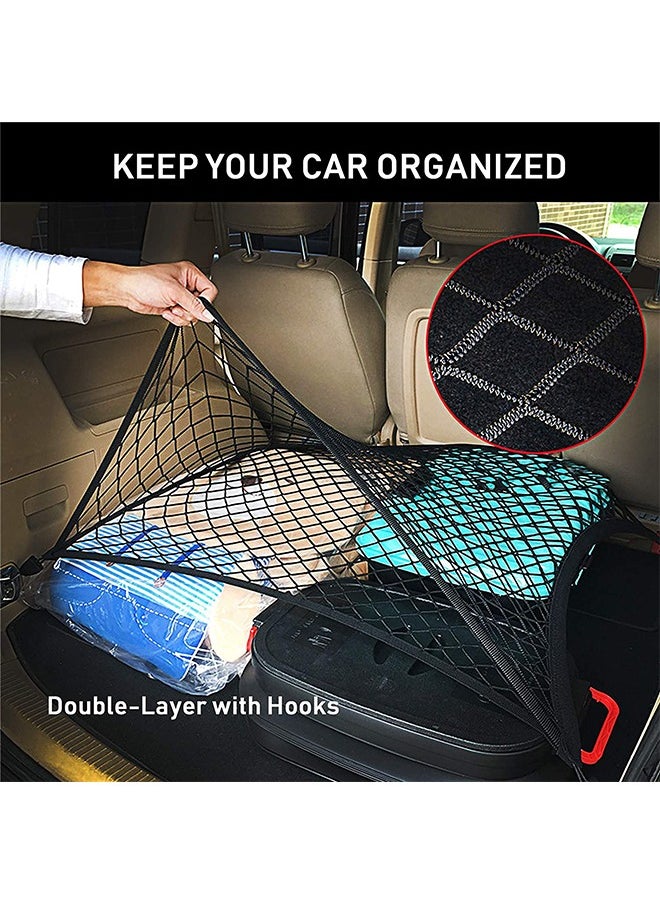 Sharpdo - Stretchable Double-layer Cargo Net Storage Organizer Car Trunk Net Storage Bag 110*40cm Black for Car, SUV, Truck - Image 1
