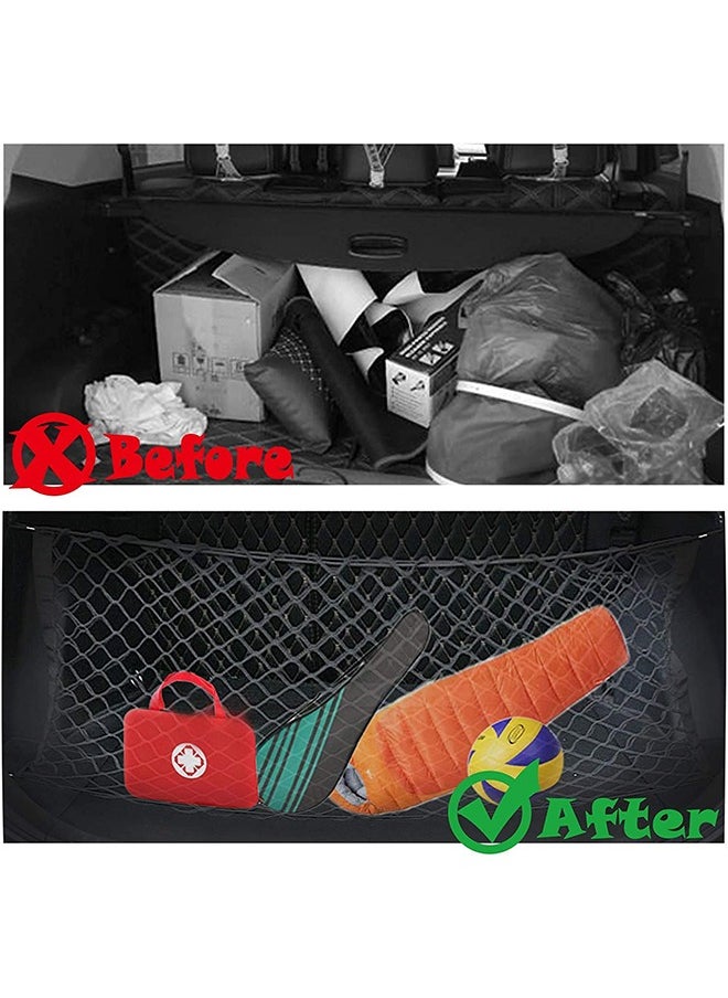 Sharpdo - Stretchable Double-layer Cargo Net Storage Organizer Car Trunk Net Storage Bag 110*40cm Black for Car, SUV, Truck - Image 1