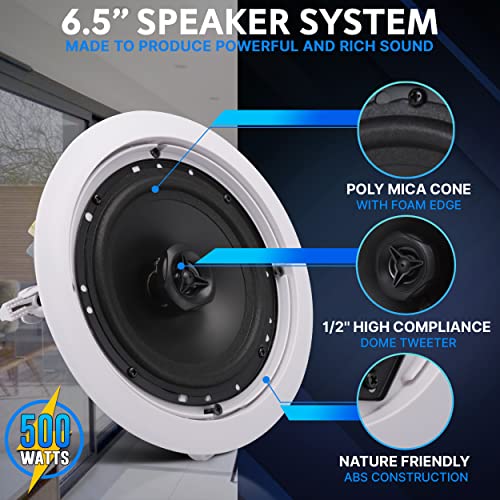 Pyle Ceiling and Wall Mount Speaker-6.5” 2-Way 70V Audio Stereo Sound Subwoofer Sound with Dome Twee - Image 3