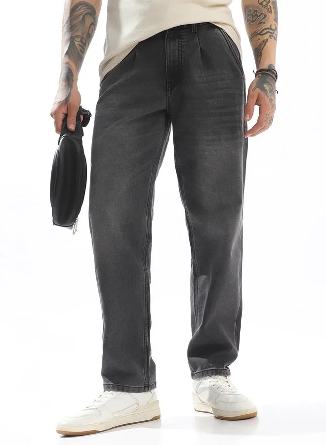 Hubberholme Men'S Grey 100% Polyester Solid Pattern Full Length Pleat Front Relaxed Jeans