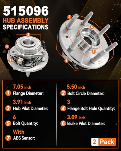Aspligo 2Pcs 515096 Front Wheel Bearing Hub Assembly Fit for Chevy Avalanche Silverado Suburban 1500 Tahoe, for Cadillac Escalade ESV EST 2007-2014, for GMC Sierra 1500 Yukon 2007-2010 - Image 2
