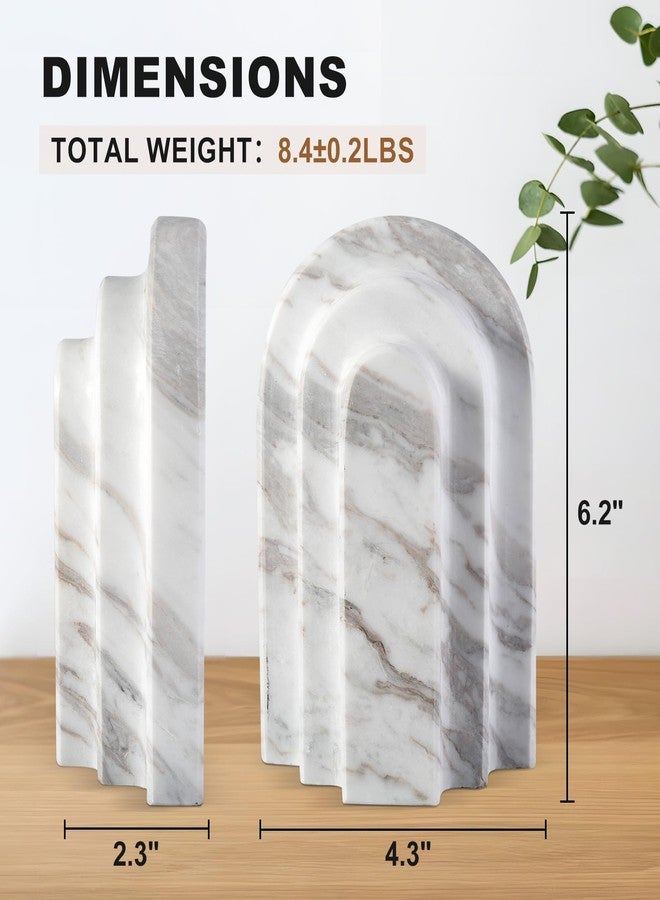 BCS Natural Marble Book Ends - Heavy Duty Bookends for Shelves - Aesthetic Layered Arch Design Stone Book Holders, Modern Office Bookshelf Stopper Decor for Books/CDs (Volakas) - Image 4