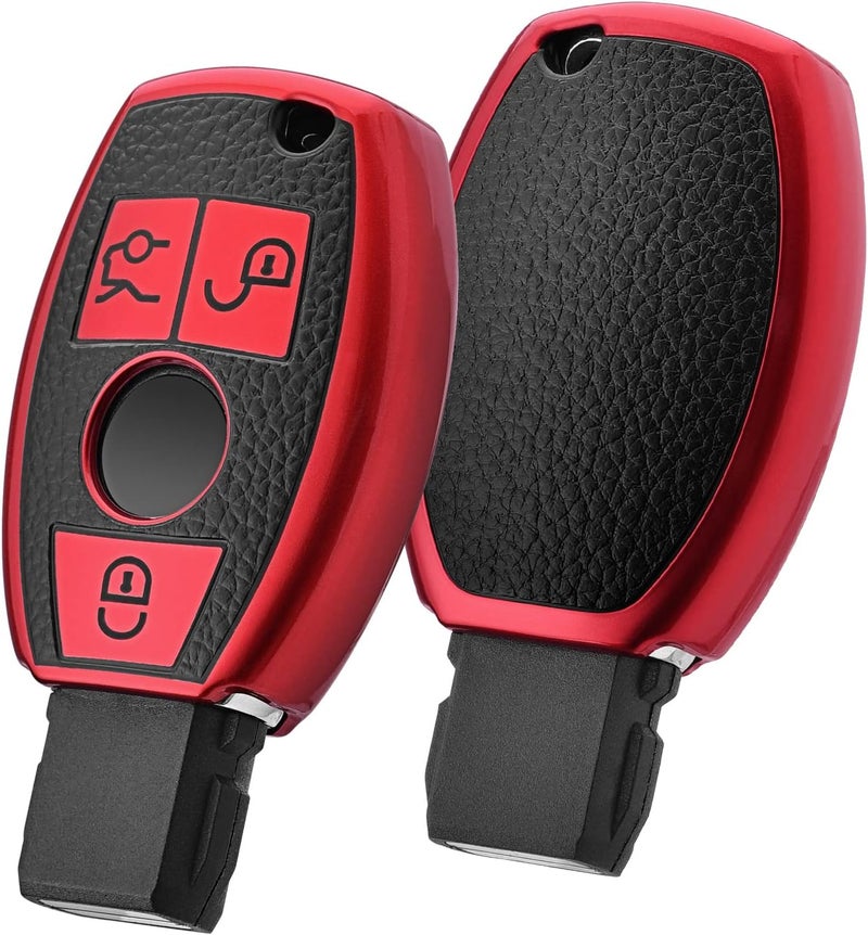 ELOHEI Mercedes Benz Key Fob Cover - Leather Texture Red - Image 1