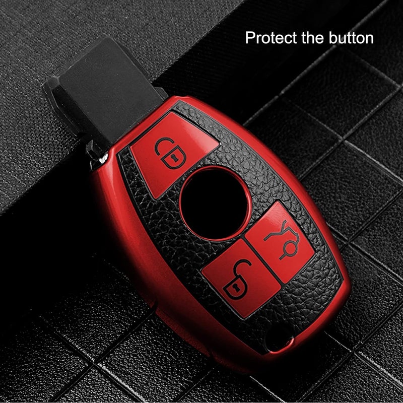ELOHEI Mercedes Benz Key Fob Cover - Leather Texture Red - Image 4