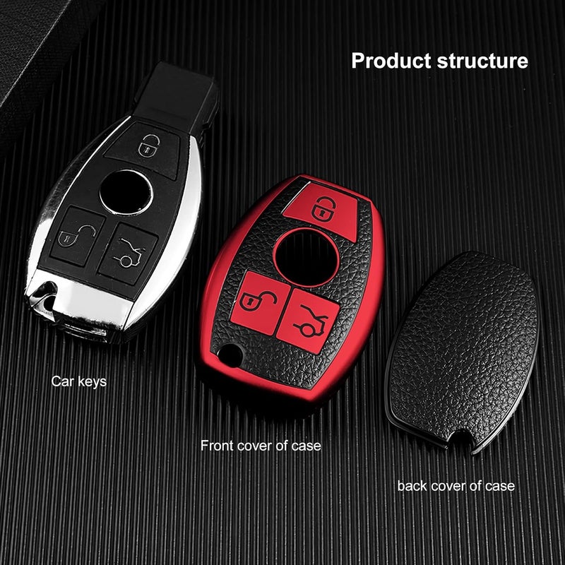 ELOHEI Mercedes Benz Key Fob Cover - Leather Texture Red - Image 3