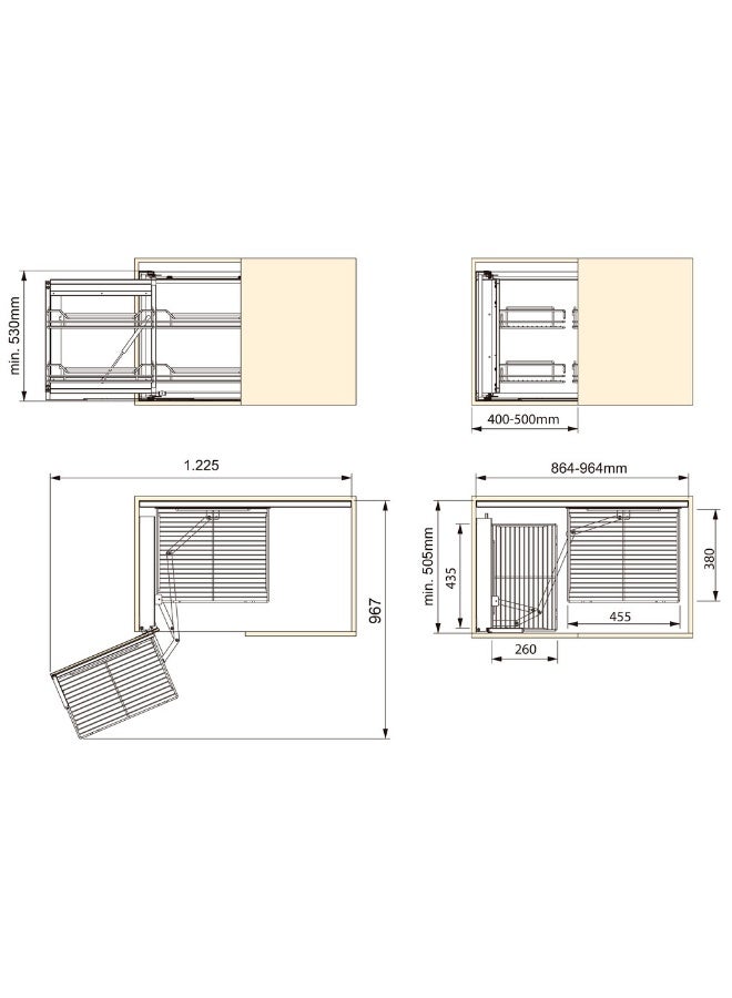 Zeeco 15" Stainless Steel Blind Corner Organizers, Magic Corner Base Cabinet Pull out Right & Left, 2 Tier Pull out Cabinet Organizer for Kitchen Cabinet, Silver - Image 3