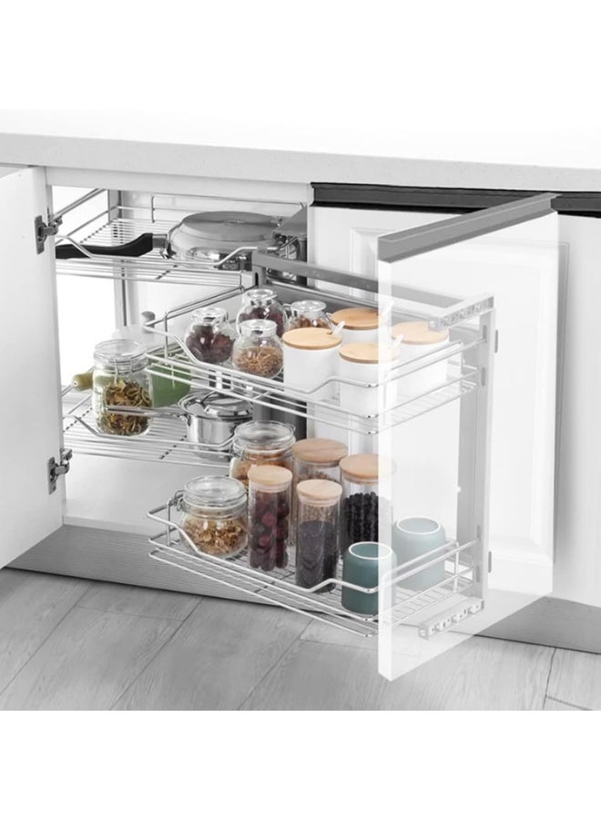 Zeeco 15" Stainless Steel Blind Corner Organizers, Magic Corner Base Cabinet Pull out Right & Left, 2 Tier Pull out Cabinet Organizer for Kitchen Cabinet, Silver - Image 2