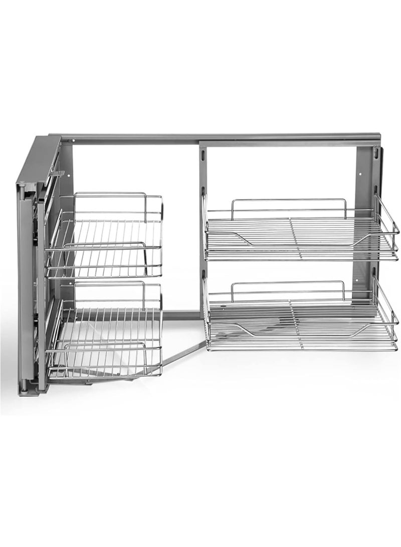 Zeeco 15" Stainless Steel Blind Corner Organizers, Magic Corner Base Cabinet Pull out Right & Left, 2 Tier Pull out Cabinet Organizer for Kitchen Cabinet, Silver - Image 1