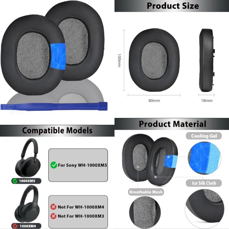 Adhiper XM5 Replacement Ear Pads for Sony WH-1000XM5 WH1000XM5 Noise Cancelling Headphones Upgraded Cooling Gel Earpads with Foam - Image 1
