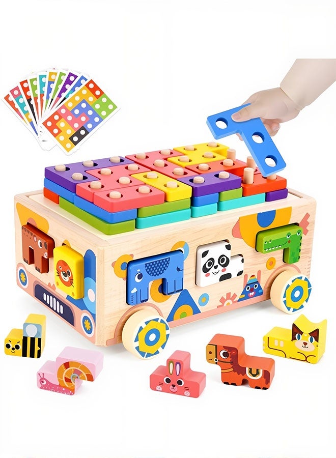 Aurlar Montessori Wooden Educational Toys for Toddlers Age 2-5, Shape Sorting and Stacking Learning Set, Ideal Gift for Boys and Girls - Image 1