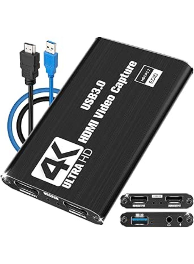 كارت التقاط فيديو HDMI USB 3.0 | جهاز تسجيل 4K مع إخراج 1080P 60FPS للبث والألعاب والتسجيل