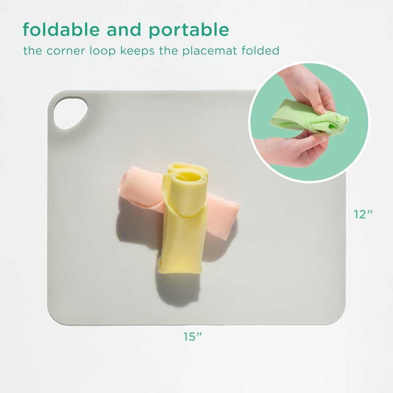 Olababy Fold N Go Silicone Placemat w Travel Case  Dishwasher Safe BPA Free NonSlip Waterproof  Mini Dining Mat for Infants Babies Toddlers and Kids 1 Kiwi - Image 3