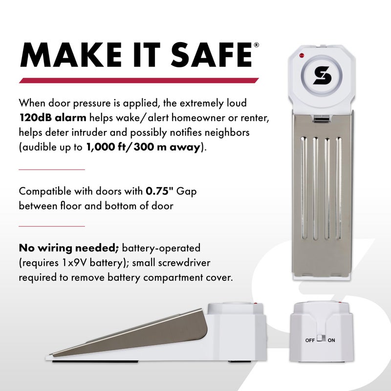 SABRE 120 dB Wedge Door Stop Security Alarm, Extremely Loud Wireless Alarm Siren Audible Up To 1,500 Ft., Non-Skid Pad, Compact Alarm Great for Home, Travel, Apartment or Dorm - Image 3