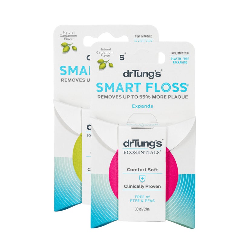 DrTung's Smart Floss - Natural, PTFE & PFAS Free Floss, Gentle on Gums, Expands & Stretches, BPA Free Floss - Natural Dental Floss Cardamom Flavor (Pack of 2) - Image 1