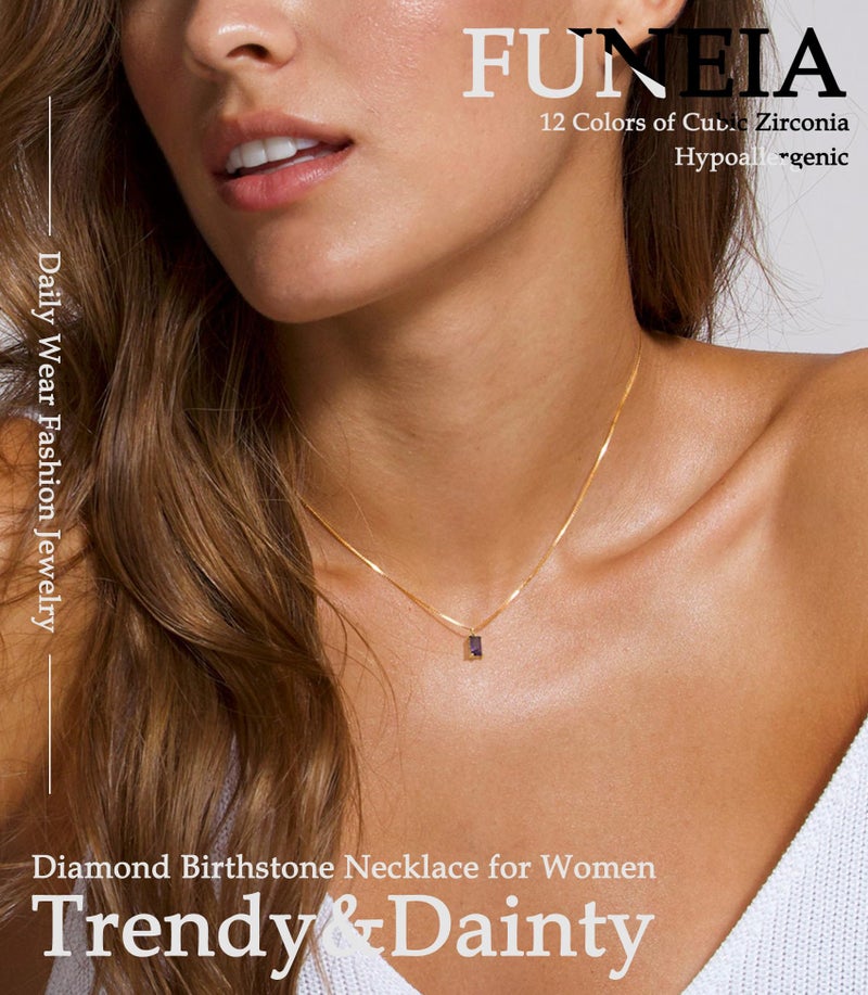 FUNEIA Diamond Necklaces for Women 14K Gold Plated Emerald Birthstone Necklace for Women Mothers Dainty Gold Necklace Blue Green Cubic Zirconia Pendant Necklace Birthday Gifts Jewelry - Image 2